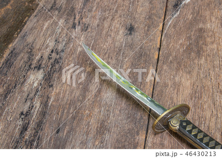 sword steel blade samurai ancient on old wooden sword steel blade samurai ancient on old wooden 46430213