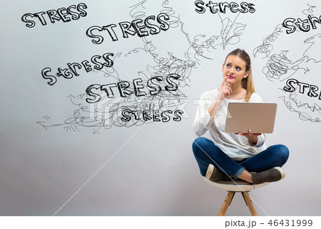 Stress theme with young woman using her laptop  46431999