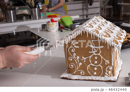 Making of christmas gingerbread house.  46432440