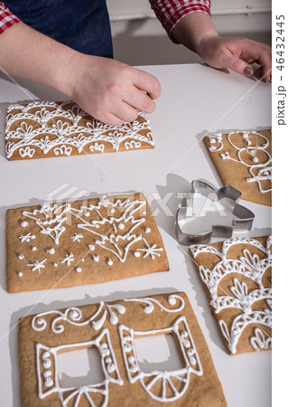 Homemade gingerbread house. Making of gingerbread  46432445