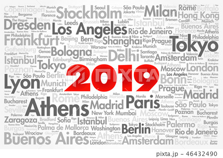 2019 travel cities word cloud collage 46432490