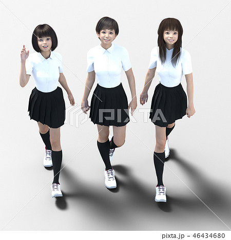 Good Friends High School Girls Three Set Stock Illustration
