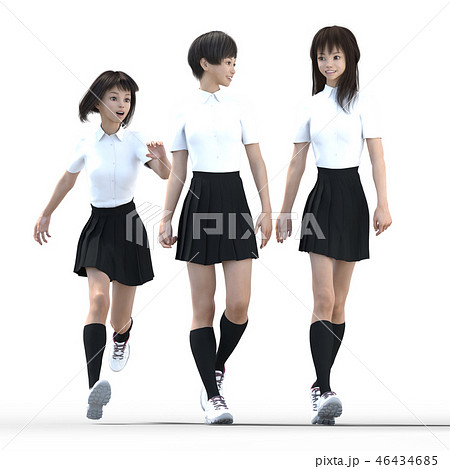仲良し女子高生３人組 Perming３dcgイラスト素材のイラスト素材