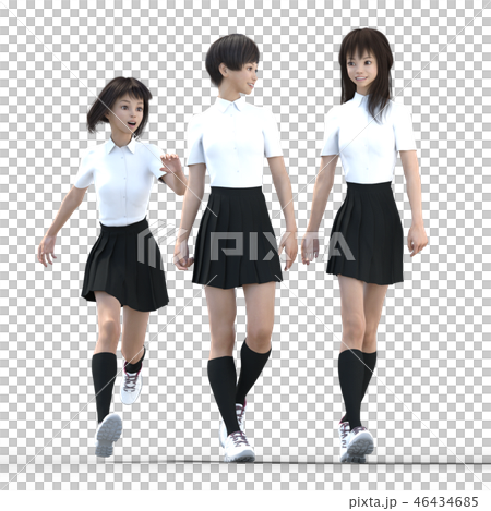 仲良し女子高生３人組 Perming３dcgイラスト素材のイラスト素材