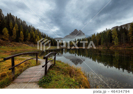 Morning view of Lago Antorno, Dolomites. 46434794