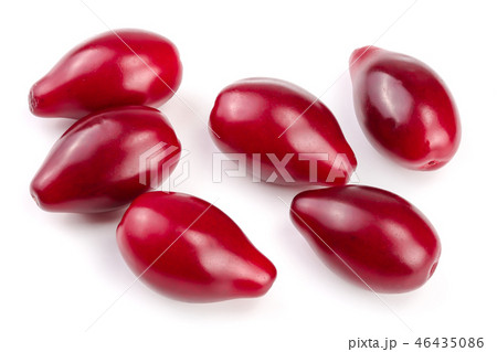Red berries of cornel or dogwood isolated on white background. Top view. Flat lay Red berries of cornel or dogwood isolated on white background. Top view. Flat lay 46435086