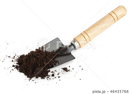 garden tools in soil isolated on white background 46435766