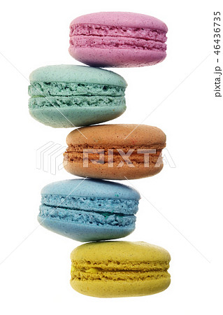 colored macaroons isolated on white background without a shadow closeup. Top view. Flat lay 46436735
