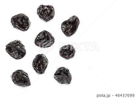 Dried plum - prunes isolated on a white background with copy space for your text. Top view. Flat lay Dried plum - prunes isolated on a white background with copy space for your text. Top view. Flat lay 46437099