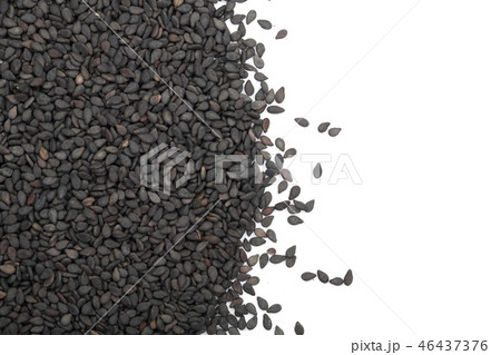 Black sesame seeds with copy space for your text isolated on white background top view 46437376