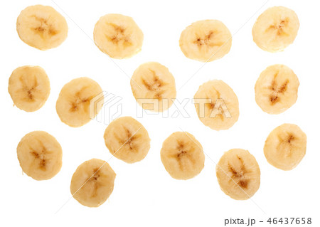 banana sliced isolated on white background. Top view. Flat lay banana sliced isolated on white background. Top view. Flat lay 46437658