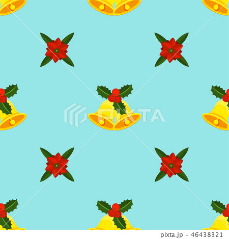 Holly berry, serpentine and gold jingle bells seamless pattern Holly berry, serpentine and gold jingle bells seamless pattern 46438321