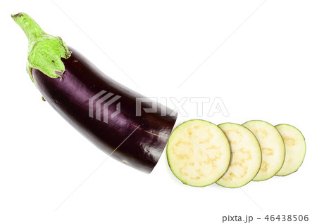eggplant or aubergine isolated on white background. Top view. Flat lay pattern eggplant or aubergine isolated on white background. Top view. Flat lay pattern 46438506