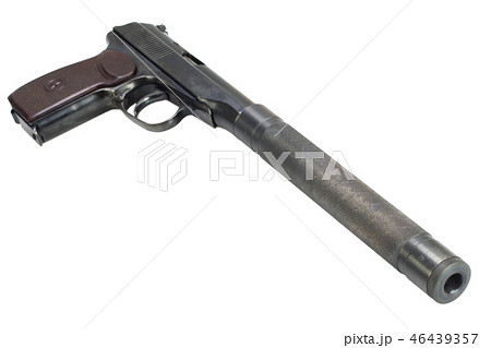 handgun with silencer on white background 46439357