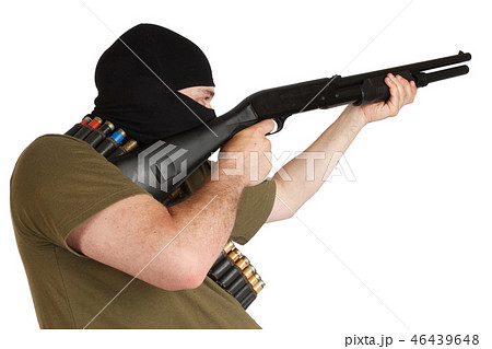 robber in black mask with shotgun robber in black mask with shotgun 46439648