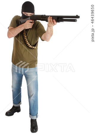 robber in black mask with shotgun robber in black mask with shotgun 46439650