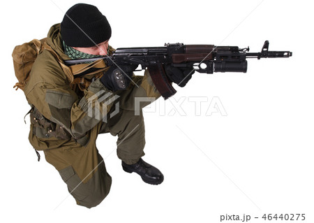 fighter with kalashnikov ak rifle 46440275