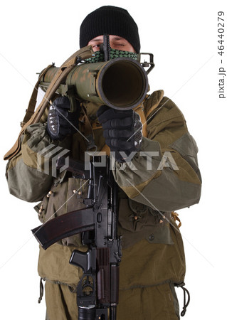 fighter with RPG rocket launcher isolated on white fighter with RPG rocket launcher isolated on white 46440279