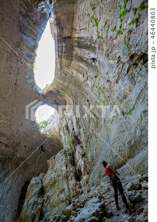 Pair of fearless cave climbers, Bulgaria 46440803