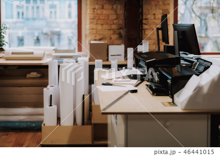 Interior of modern office with desk, printer and stationery 46441015