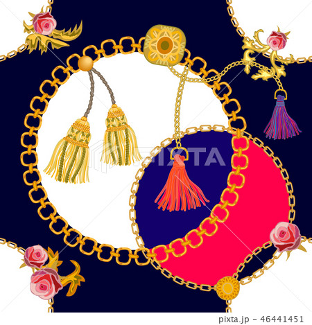 Baroque print with chains, brushes and roses. Baroque print with chains, brushes and roses. 46441451