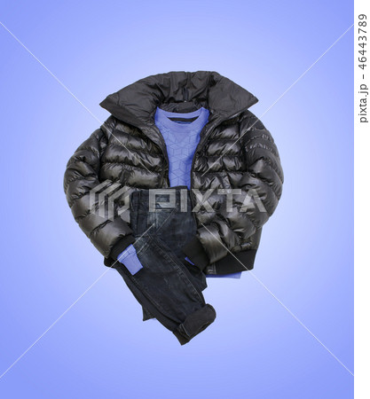 Men's casual clothes on blue background Men's casual clothes on blue background 46443789