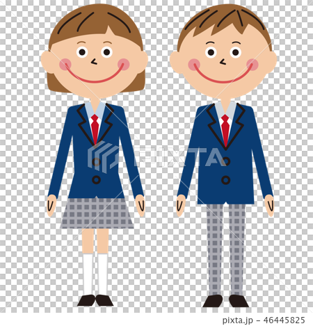 ポップな紺の学生服の男女が立っているのイラスト素材