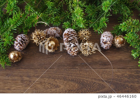 クリスマスの飾り　クリスマスガーランド　もみの木　クリスマスイメージ　木の実　 46446160