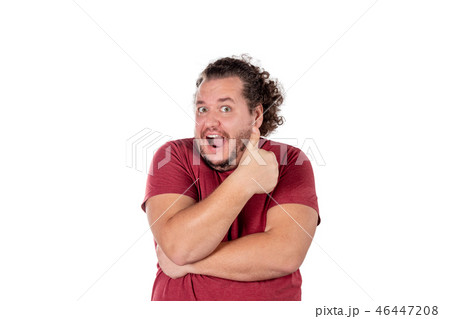 Fat happy man show thumb up sign 46447208