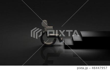 段差の前で立ち往生する車椅子 46447957