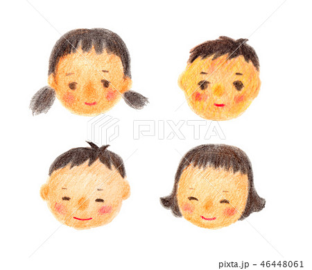 子どもの顔 色鉛筆画のイラスト素材