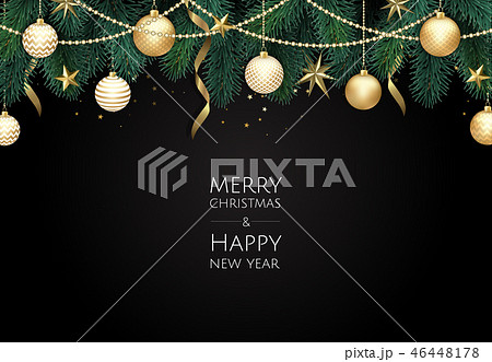 Merry Christmas and Happy New Year. Xmas background with gift box, Snowflakes and balls design. 46448178