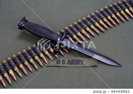 bayonet and ammunition belt on US ARMY uniform bayonet and ammunition belt on US ARMY uniform 46449882