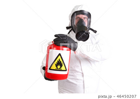 Man in hazardous materials suit isolated on white 46450207