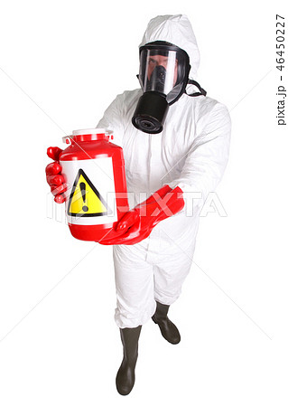 Man in hazardous materials suit isolated on white 46450227