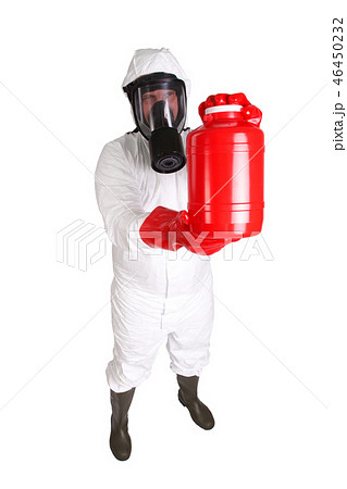 Man in hazardous materials suit isolated on white 46450232