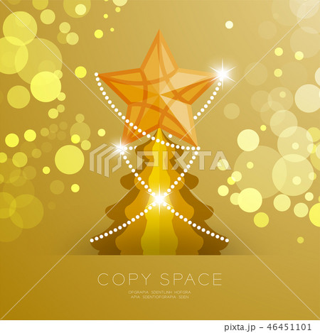 Golden Star with pattern and Christmas tree bokeh 46451101