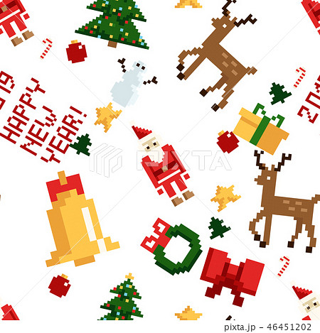 Colorful Pixel Pattern with Christmas Elements. Atcade games style 46451202