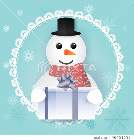 Paper art of Snowman with gift box and lace frame  46451555