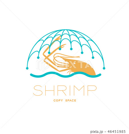 Prawn and sea in Fishing net curve frame logo icon Prawn and sea in Fishing net curve frame logo icon 46451985