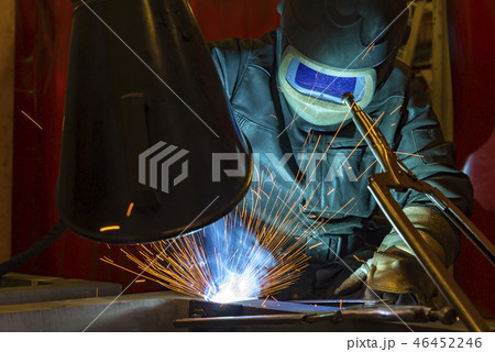 Industrial steel welder in factory welder, craftsm Industrial steel welder in factory welder, craftsm 46452246