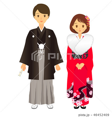 袴を着た男性と振袖を着た女性 ペア 02のイラスト素材