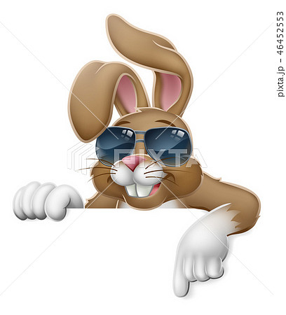 Easter Bunny Cool Rabbit Pointing Cartoonのイラスト素材 46452553