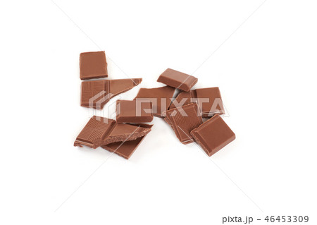 pieces of milk chocolate bar isolated on white background. 46453309