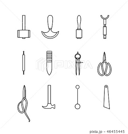 Leather hand craft tool icon set outline style Leather hand craft tool icon set outline style 46455445