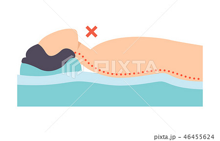 Man lying on his back, incorrect sleeping posture for neck, unhealthy sleeping position vector 46455624