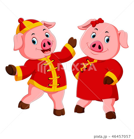 two excited pink pigs use the red costume two excited pink pigs use the red costume 46457057