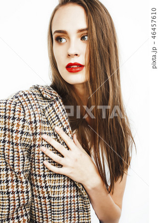 young pretty teenage hipster girl posing emotional happy smiling 46457610