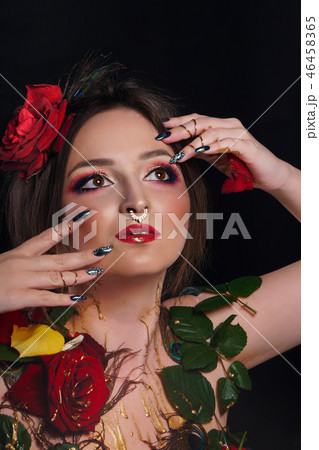 Portrait of girl with roses 46458365