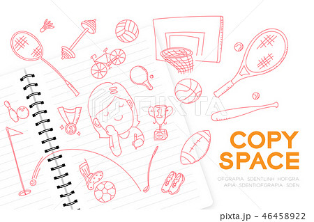 Notebook with kid girl hand drawing set, Imagine 46458922